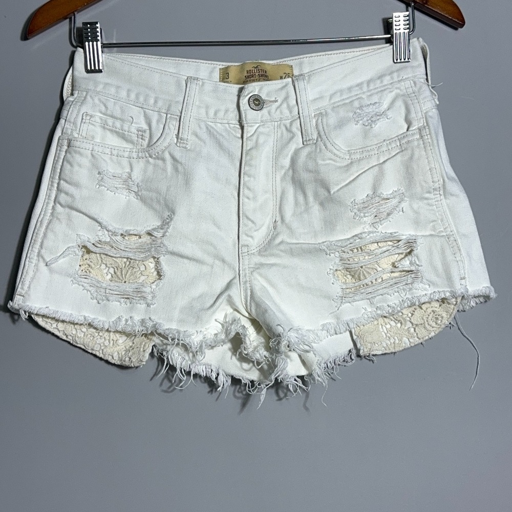 Hollister High Rise Short Shorts Womens Size 3 Distressed Laced‎ White Boho